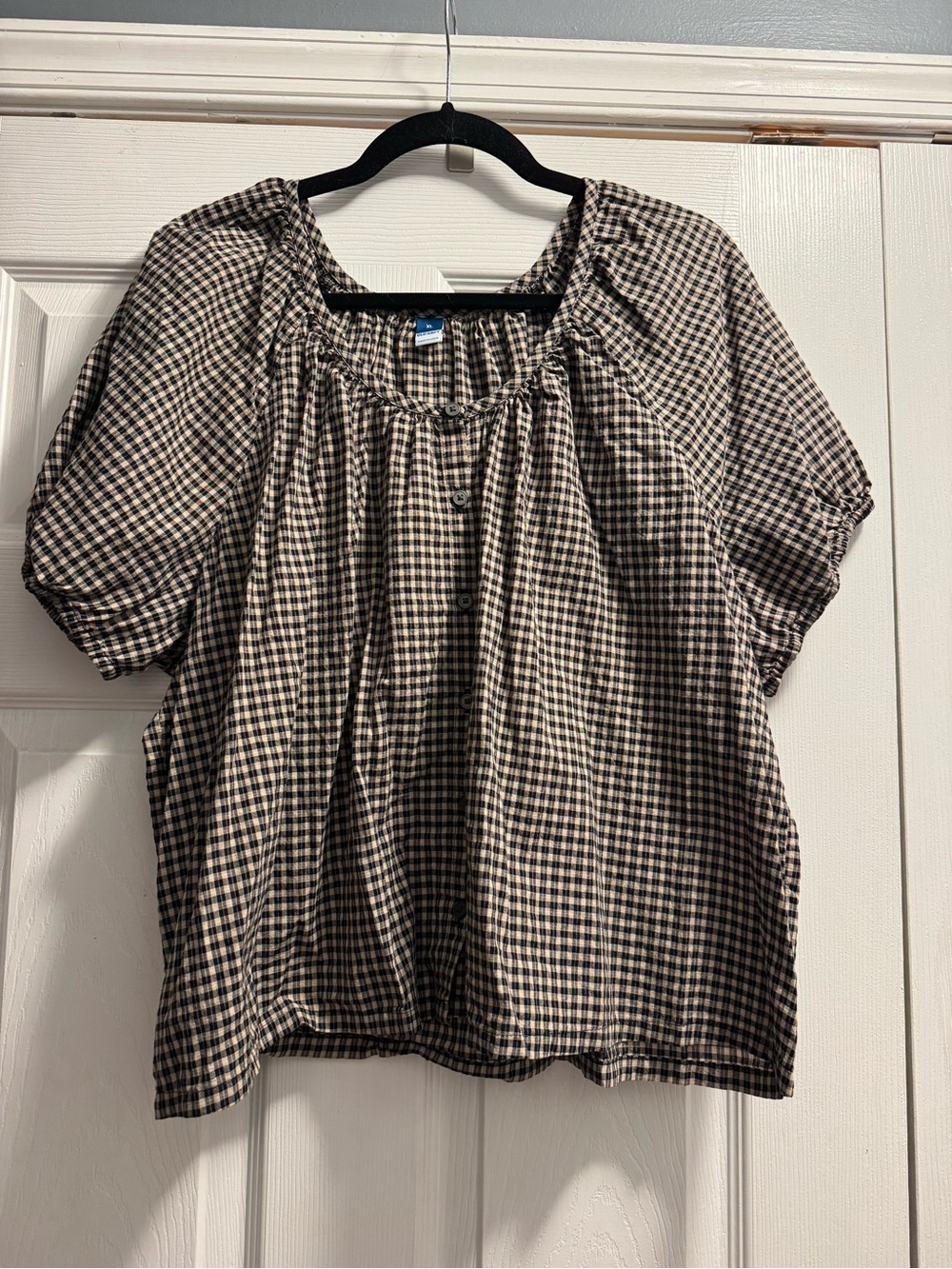 Old Navy XL Black Gingham Airy Button Down Top